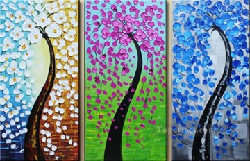  panels Oil Painting - floral trees panels 3D Texture